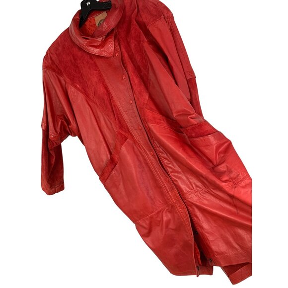 Rare VTG 80s Clifford Olson Red Leather Coat Hikable Sleeves M/L RW10345 - Picture 5 of 16